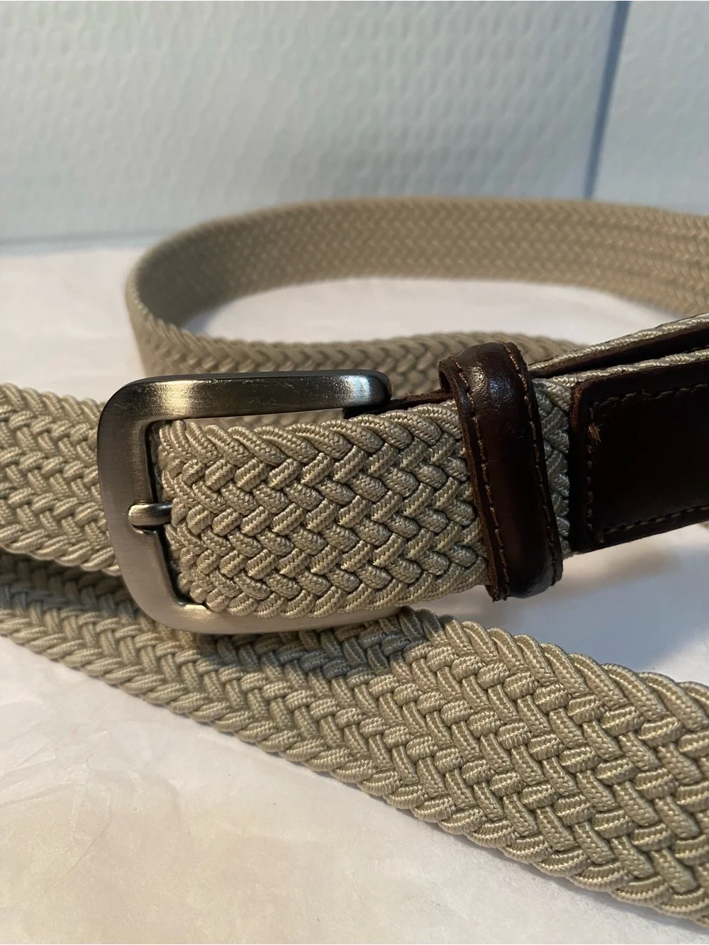 rag & bone Beige Woven Belt with Brown Leather Accentst Size XL